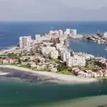 Overhead view of city on an island